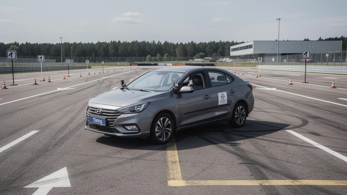 Dual-control training vehicle on a closed driving course